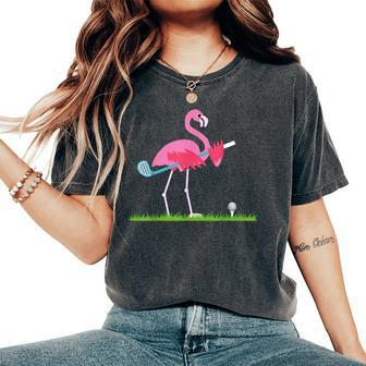 Cute Flamingo Playing Golf Golfer Sport Golfing Women's Oversized Comfort T-shirt | Mazezy