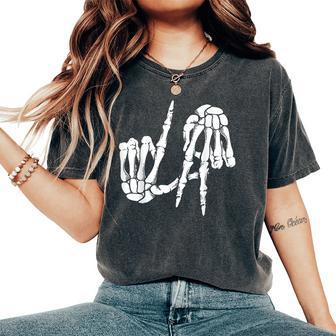 Cute Freaky Los Angeles Hand Sign Skeleton La Gift Women Oversized Print Comfort T-shirt | Mazezy