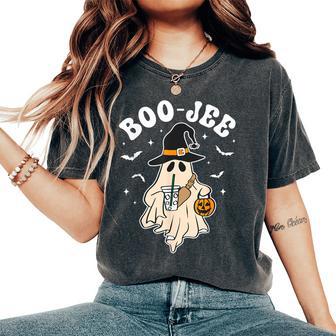 Cute Ghost Halloween Costume Coffee Witch Hat Boujee Boo Jee Women's Oversized Comfort T-Shirt | Seseable CA