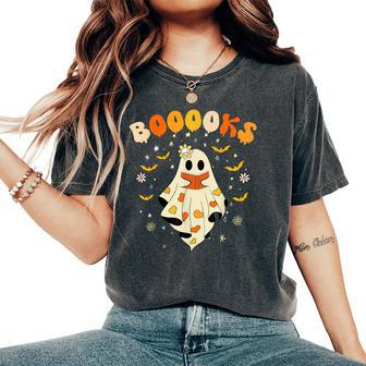 Cute Ghost Reading Library Books Halloween Booooks Women's Oversized Comfort T-Shirt - Seseable