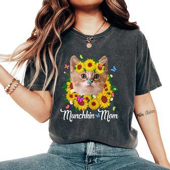 Cute Munchkin Mom Sunflower Cat Mom Women's Oversized Comfort T-shirt | Mazezy