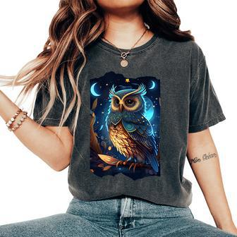 Cute Owl Celestial Elements Illustration Women's Oversized Comfort T-Shirt - Seseable