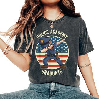 Dabbing Police Academy Cop Graduation American Flag Women's Oversized Comfort T-shirt | Mazezy