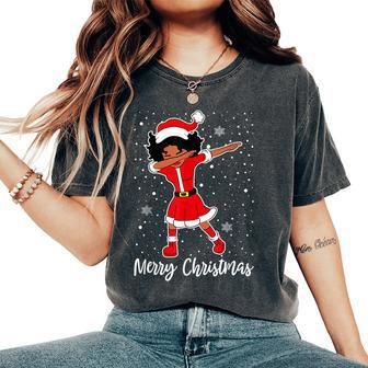 Dabbing Santa Black African American Girl Christmas Pajama Women's Oversized Comfort T-Shirt - Monsterry AU