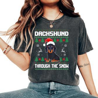 Dachshund Dog Through The Snow Ugly Christmas Sweater Women's Oversized Comfort T-Shirt - Monsterry UK
