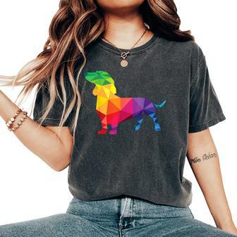 Dachshund Gay Pride Lgbt Rainbow Flag Dog Lovers Lgbtq Women's Oversized Comfort T-Shirt | Mazezy