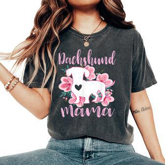 Dachshund Mama Pink Flowers Cute Dachshunds Floral Mom Women's Oversized Comfort T-shirt | Mazezy