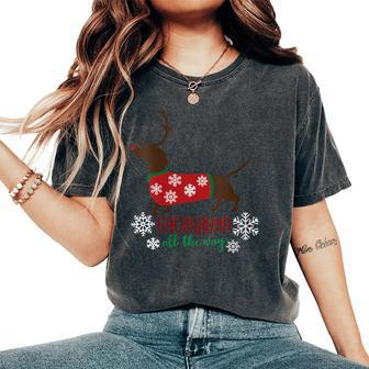 Dachshund All The Way Ugly Christmas Sweater Women's Oversized Comfort T-Shirt | Mazezy
