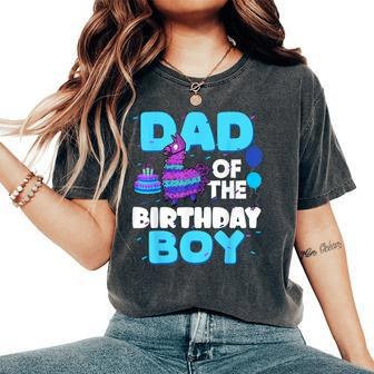 Dad Of The Birthday Boy Llama Family Party Decorations Women's Oversized Comfort T-Shirt - Seseable
