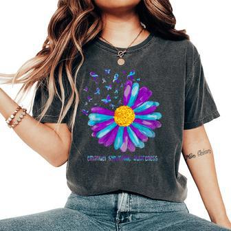 Daisy Butterfly Purple Ribbon Emanuel Syndrome Awareness Women's Oversized Comfort T-shirt | Mazezy