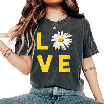 Daisy Love Retro Flower Graphic Cute White Yellow Hippie Women's Oversized Comfort T-shirt | Mazezy