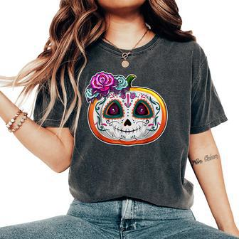 Day Of The Dead Pumpkin Dia De Los Muertos Skull Women Women's Oversized Comfort T-Shirt | Mazezy
