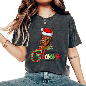 Doberman Claus Dog Lovers Santa Hat Ugly Christmas Sweater Women's Oversized Comfort T-Shirt - Monsterry CA