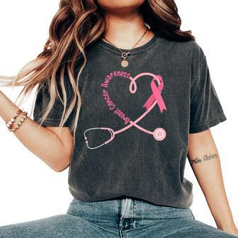 Doctor Nurse Heart Love Pink Ribbon Cute Breast Cancer Women's Oversized Comfort T-Shirt - Seseable
