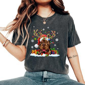 Dog Lovers Cute Shar Pei Santa Hat Ugly Christmas Sweater Women's Oversized Comfort T-Shirt - Monsterry DE