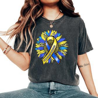 Down Syndrome Awareness Leopard Sunflower Yellow Blue Ribbon Women's Oversized Comfort T-shirt | Mazezy UK