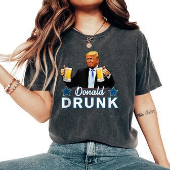 Drinking Presidents Trump 4Th Of July Donald Drunk Women's Oversized Comfort T-Shirt | Mazezy