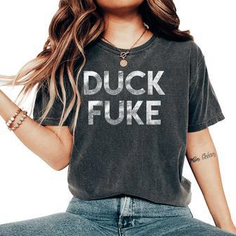Duck Fuke Funny Basketball Rivalry Distressed Vintage Gift For Women Women's Oversized Graphic Print Comfort T-shirt - Thegiftio UK