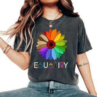 Equality Daisy Flower Rainbow Lgbtq Kindness Human Rights Women's Oversized Comfort T-shirt | Mazezy