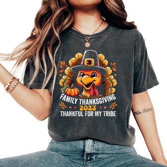 Family Thanksgiving 2023 Thankful For My Tribe Fall Autumn Women's Oversized Comfort T-Shirt | Mazezy