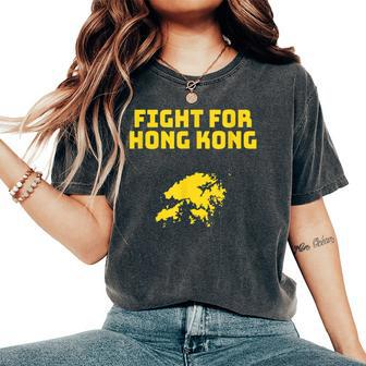 Fight For Hong Kong With Map Outline Protest Prc Women's Oversized Comfort T-shirt | Mazezy