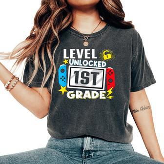 First Day Of 1St Grade Level Unlocked Game Back To School Women's Oversized Comfort T-Shirt - Seseable