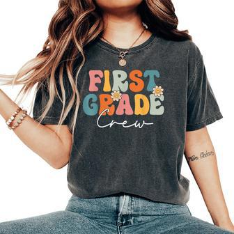 First Grade Crew Team Retro Groovy Vintage Back To School Women's Oversized Comfort T-Shirt | Mazezy UK