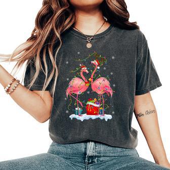 Flamingo Christmas Tree Lights Matching For Couples Women's Oversized Comfort T-Shirt - Thegiftio UK