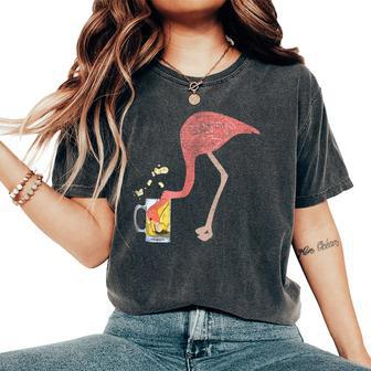 Flamingo Drinking Beer And Gets Drunk In Retro Women's Oversized Comfort T-shirt | Mazezy