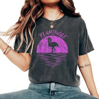 Flamingo Retro Vintage Distressed Sunset Flamingle Women's Oversized Comfort T-shirt | Mazezy