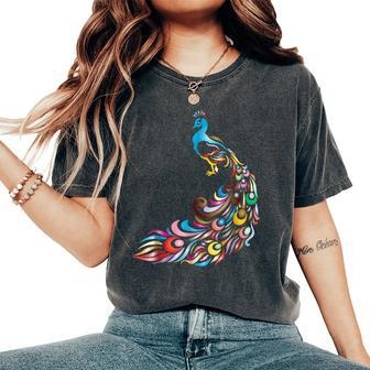 Floral Peacock Pattern Animal Bird Graphic Women's Oversized Comfort T-shirt | Mazezy