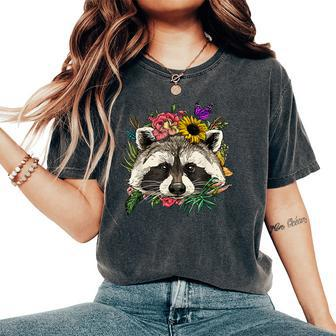 Floral Raccoon Gardening Botanical Plant Flower Trash Panda Women's Oversized Comfort T-shirt | Mazezy