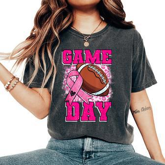 Football Game Day Pink Ribbon Breast Cancer Awareness Mom Women's Oversized Comfort T-Shirt - Seseable