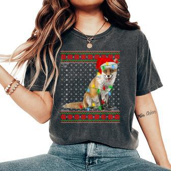 Fox Lights Xmas Ugly Sweater Santa Fox Christmas Women's Oversized Comfort T-Shirt - Seseable