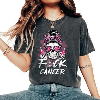 Fuck Breast Cancer Warrior Pink Ribbon Messy Bun Hair Women's Oversized Comfort T-Shirt | Mazezy