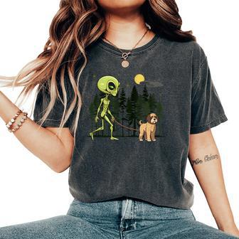 Boxerdoodle Alien Walking Ufo Pet Dog Mom Dad Women's Oversized Comfort T-Shirt | Mazezy