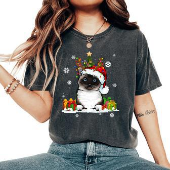 Cat Lover Cute Birman Santa Hat Ugly Christmas Sweater Women's Oversized Comfort T-Shirt - Monsterry