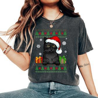 Cat Lovers Bombay Cat Santa Hat Ugly Christmas Sweater Women's Oversized Comfort T-Shirt - Monsterry AU