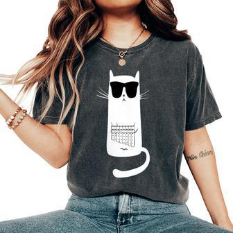 Cat Wearing Sunglasses Playing Panpipes Women's Oversized Comfort T-Shirt | Mazezy