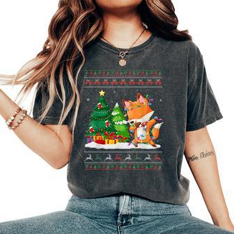Dabbing Fox Lovers Santa Hat Ugly Christmas Sweater Women's Oversized Comfort T-Shirt - Seseable