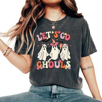 Let's Go Ghouls Halloween Ghost Costume Retro Groovy Women's Oversized Comfort T-Shirt - Thegiftio UK