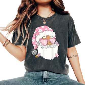 Pink Santa Retro Groovy Funky Disco Christmas Floral Women's Oversized Comfort T-Shirt - Monsterry