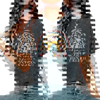 School Counselor Rainbow Leopard Print Counselor Women's Oversized Comfort T-Shirt | Mazezy