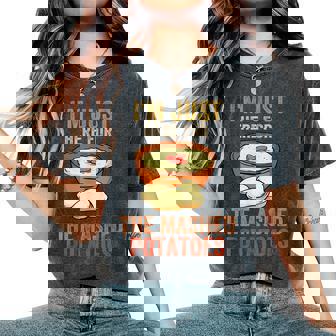 Thanksgiving Saying Mashed Potatoes Turkey Women's Oversized Comfort T-Shirt | Mazezy