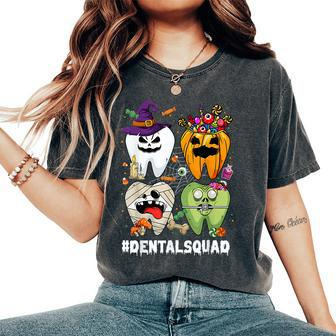 Funny Tooth Th Dental Squad Spooky Halloween Vibes Women Oversized Print Comfort T-shirt | Mazezy