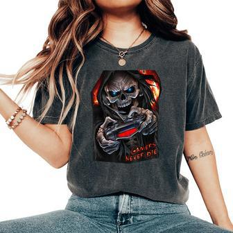 Gamers Never Die - Skeleton On Joystick Cool Gaming Fan Women Oversized Print Comfort T-shirt | Mazezy