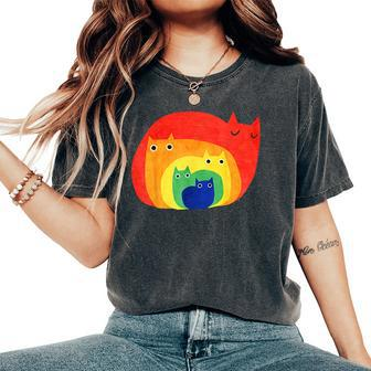 Gay Pride Cat Lgbt Cats Pile Cute Anime Rainbow Women's Oversized Comfort T-Shirt - Monsterry