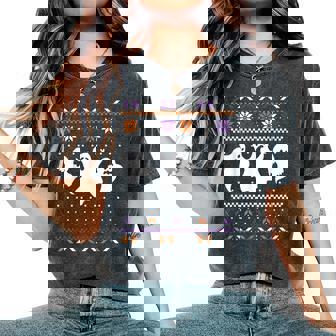 Ghost Ugly Sweater Halloween Christmas Sweater For Women's Oversized Comfort T-Shirt | Mazezy