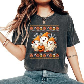 Ghost Ugly Sweater Halloween Christmas Sweater For Women's Oversized Comfort T-Shirt - Seseable