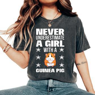 Girls Never Underestimate A Girl With A Guinea Pig Women's Oversized Comfort T-Shirt - Monsterry